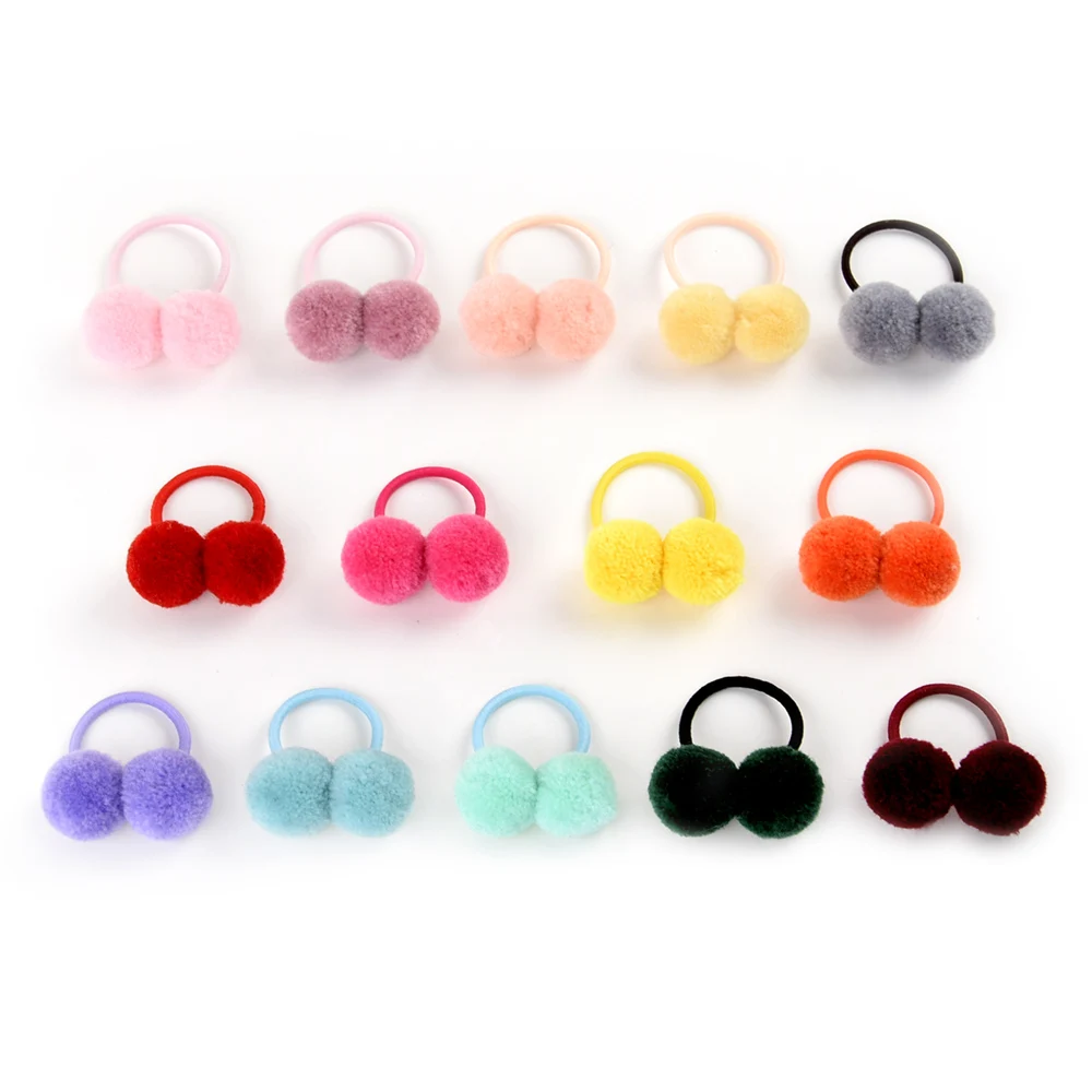 Top Trends: 14pcs / lot 1.4" Small Solid Double Fur Ball With Elastic Rope Handmade Hair Band For Kids Girls Hair Accessories Shoppable Styles - Image 5