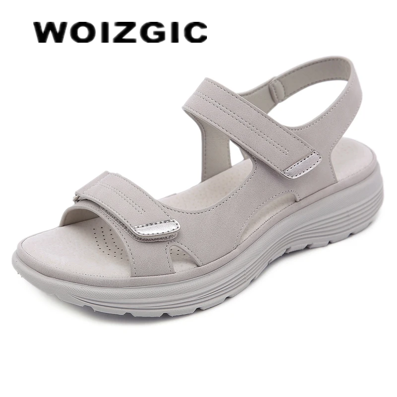 Top Trends: WOIZGIC Women's Ladies Mother Female PU Leather Sandals Shoes Platform Summer Cool Beach Hook Loop Non Slip Plus Size 41 42 Shoppable Styles