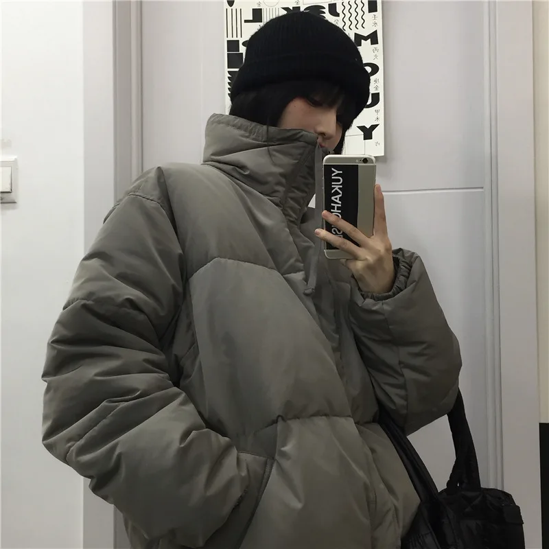 Top Trends: Women Winter Coats Korean Ins Harajuku Student Fashion Couple Coat Solid Color Thickened Loose High Collar Cotton Padded Jackets Shoppable Styles - Image 4