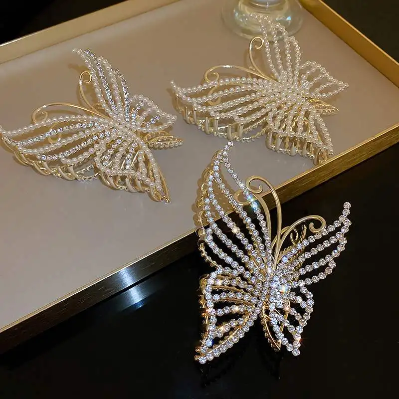 Top Trends: Exquisite Rhinestone Butterfly Hair Claw Clips For Women Elegant Pearl Hair Crab Barrette Headwear WOMAN HAIR CLIP Ponytail Clip Shoppable Styles - Image 2