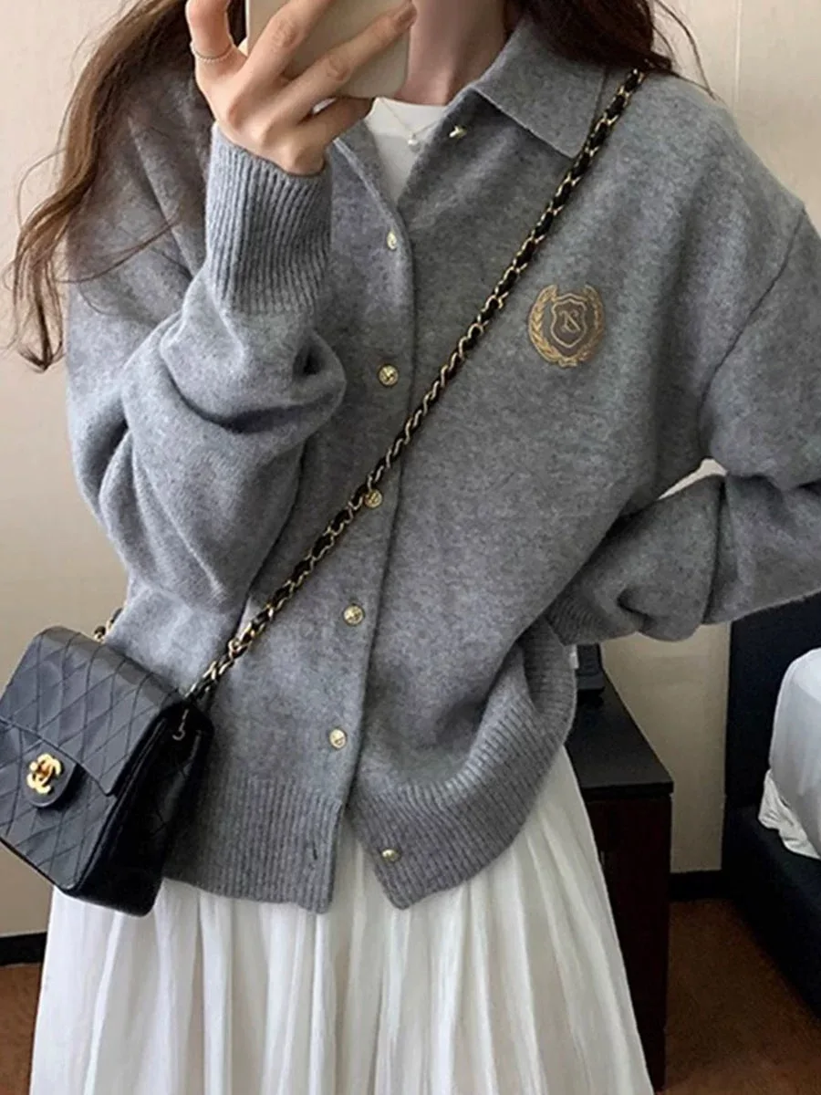 Top Trends: Women's Embroidery High-end Lapel Sweater Knitted Cashmere Sweater Women's Lapel Cardigan Long Sleeved New Cashmere Sweater Shoppable Styles