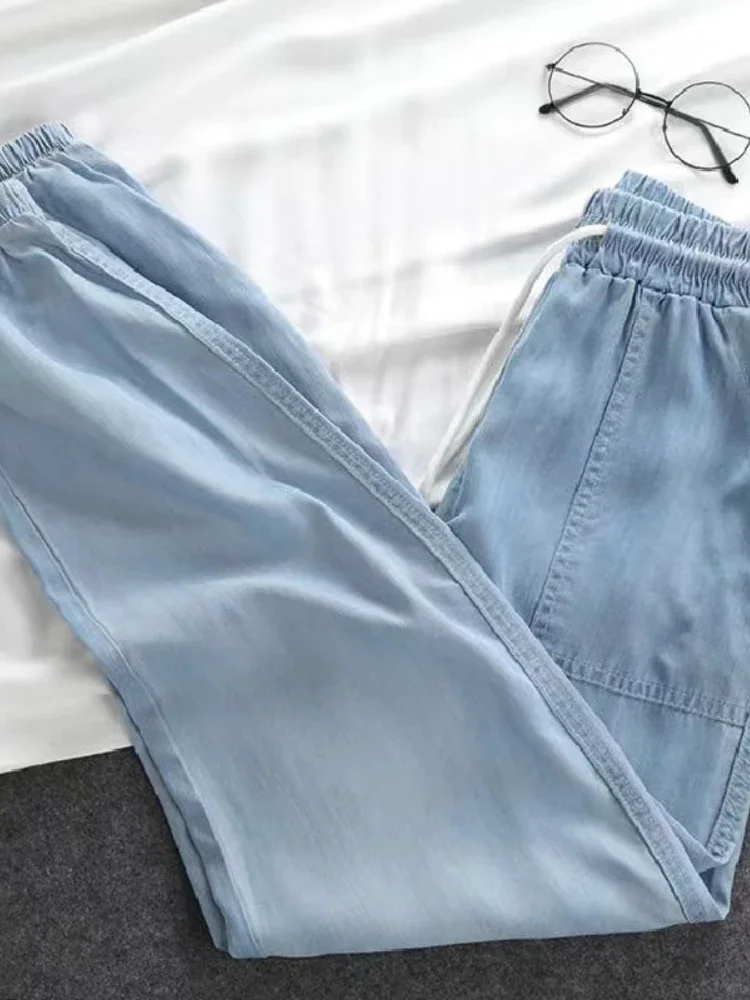 Top Trends: Women Pants Summer New 2023 LOOSE Lace-up Thin High Elastic Woman Jeans Oversize Trousers Soft Cool Female Casual Denim Pants Shoppable Styles - Image 3