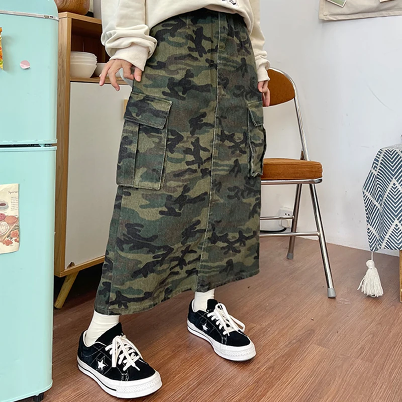 Top Trends: Korean Fashion Camouflage Skirts Streetwear Y2k Clothes Trend Cargo Long Skirt Baggy High Waist Jean Half Skirts For Women Shoppable Styles