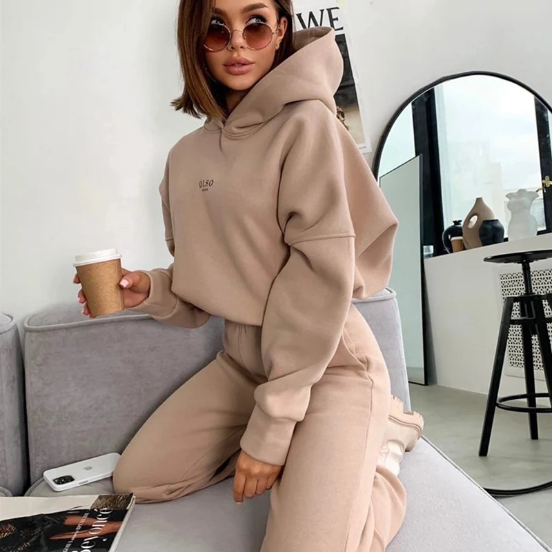 Top Trends: Women&#039;s Tracksuit Casual Letter Print Hoodies Suits Autumn Winter Warm Hooded Sweatshirts And Long Pants Fleece Two Piece Sets Shoppable Styles