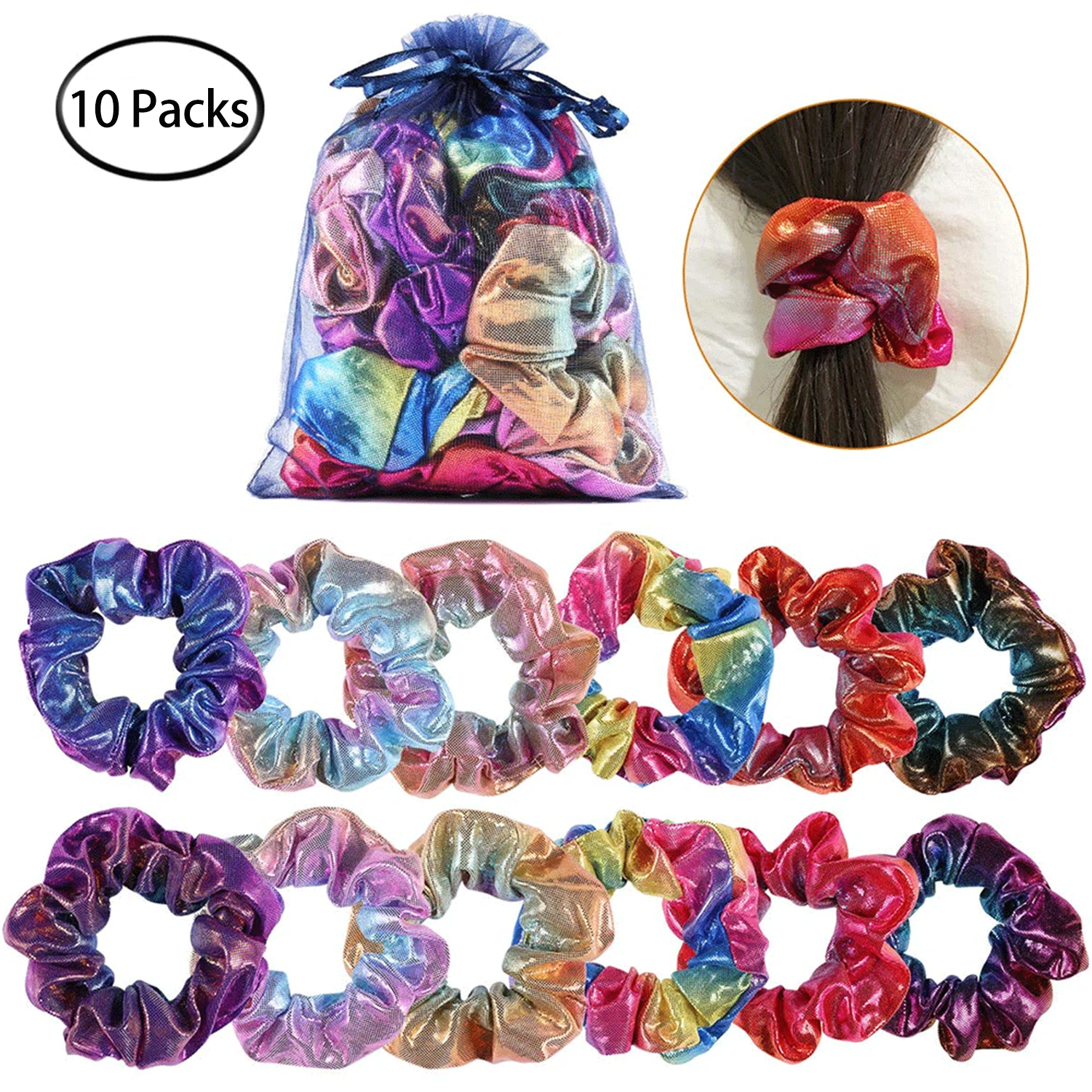 Top Trends: 10pcs Shiny Metallic Scrunchies Hair Mermaid Elastics Hair Bands Scrunchy Ponytail Holder Accessories For Women Girls Shoppable Styles