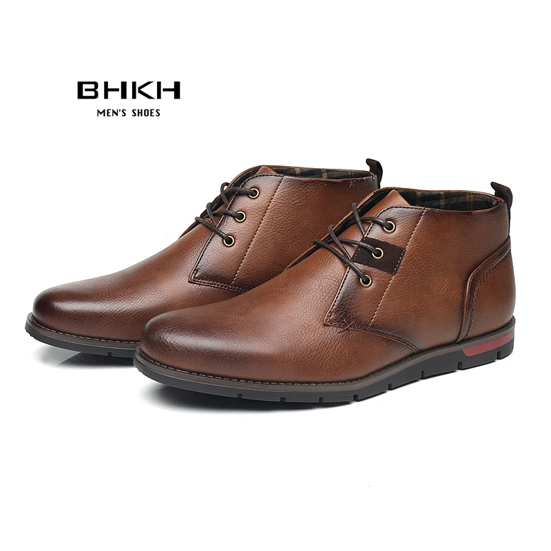 Top Trends: BHKH Ankle Boots Spring / Autumn Men Boots Lace-up Brown Men Pu Leather Casual Boots Chaussure Homme Work Office Shoes For Men Shoppable Styles