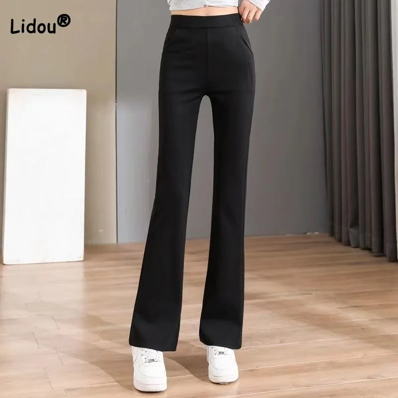 Top Trends: Black All-match Patchwork Pockets Classics Micro Flare Trousers Summer Thin Ventilate Elastic High Waist Women&#039;s Casual Pants Shoppable Styles