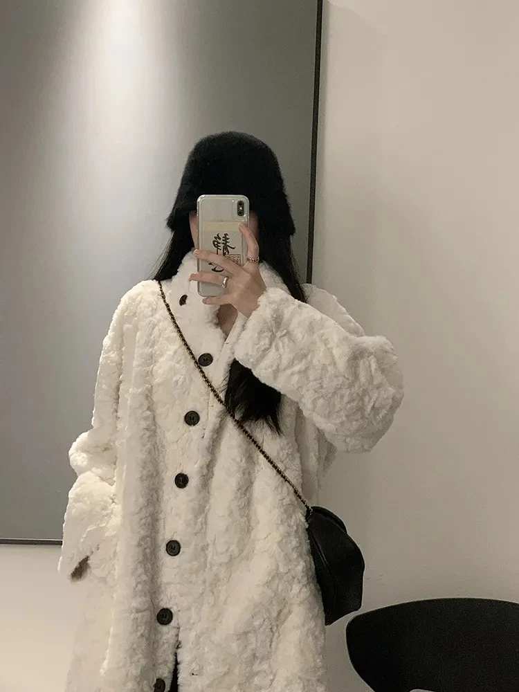 Top Trends: Warm Winter Lambwool Faux Fur Jackets Thicken Loose Mid-length Coats Korean Women Luxury Furry Overcoat Stand Collar Chaquetas Shoppable Styles - Image 5