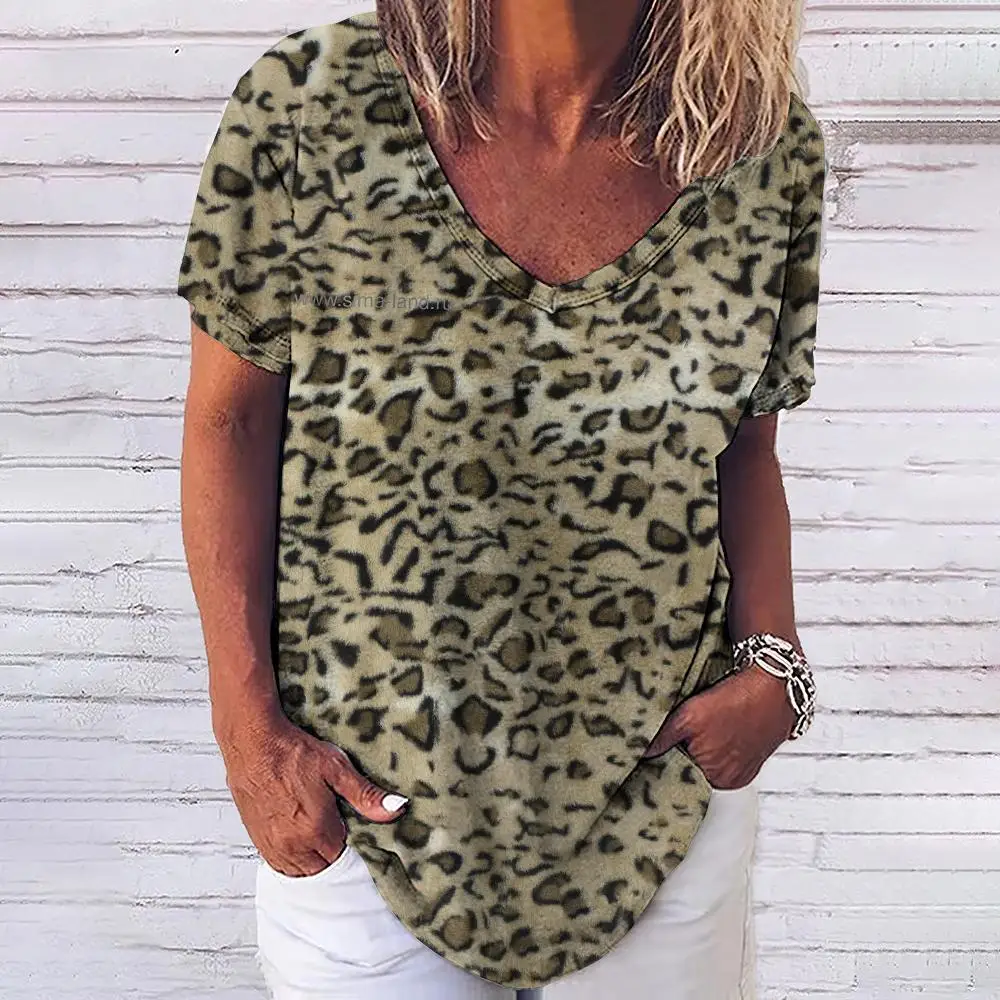 Top Trends: Vintage Leopard T Shirt For Women Sexy Ladies Clothing V Neck Oversized Short Sleeve Tees Summer Loose Blouse Casual Streetwear Shoppable Styles