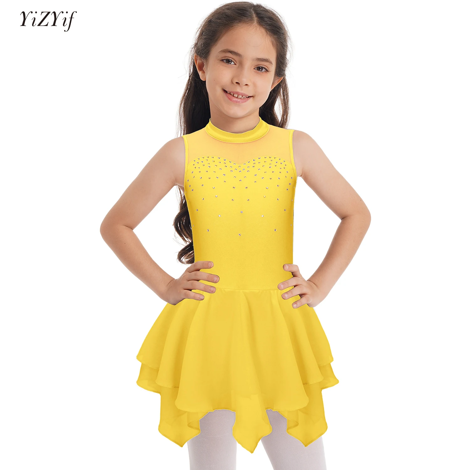 Top Trends: Figure Skating Dress For Girls Ballet Dance Gymnastics Leotard Tutu Sleeveless Rhinestone Mesh Dresses Performance Dancewear Shoppable Styles