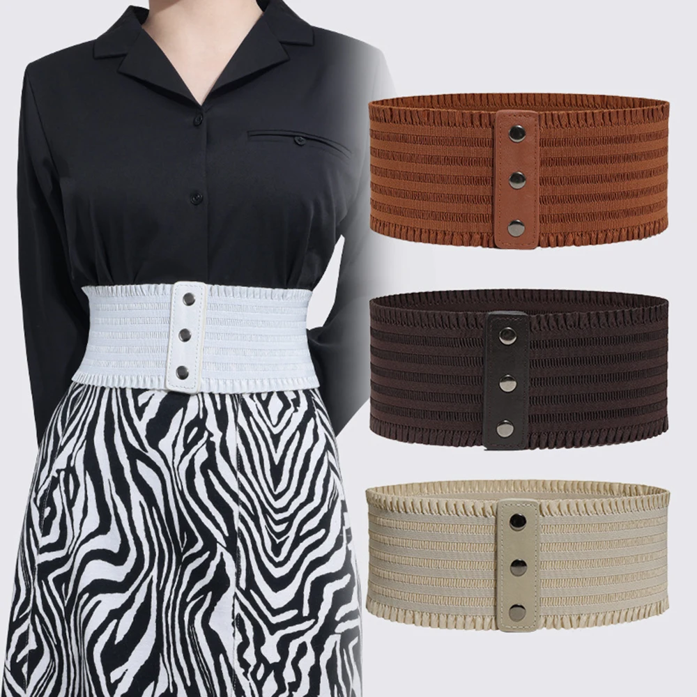 Top Trends: Women Wide Belt Elastic Waist Straps Ladies Stretch Waistband Cummerbund Female Dress Corset Belts Black White Waist Band Shoppable Styles