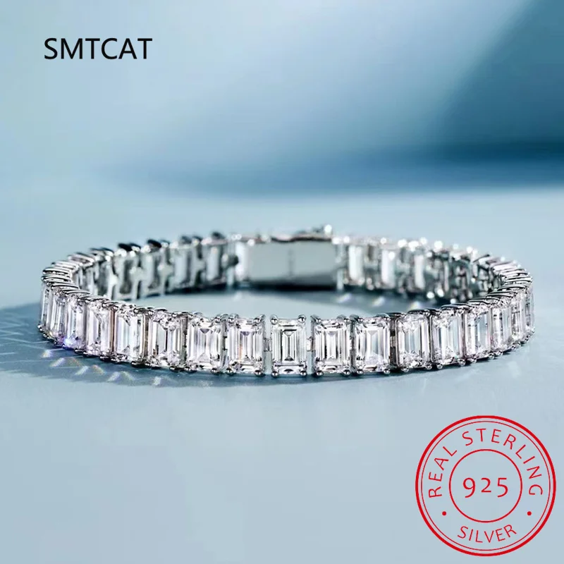 Top Trends: 100% 925 Sterling Silver 4*6mm Emerald Cut High Carbon Diamond Bracelets For Women Engagement Wedding Party Fine Jewelry Shoppable Styles