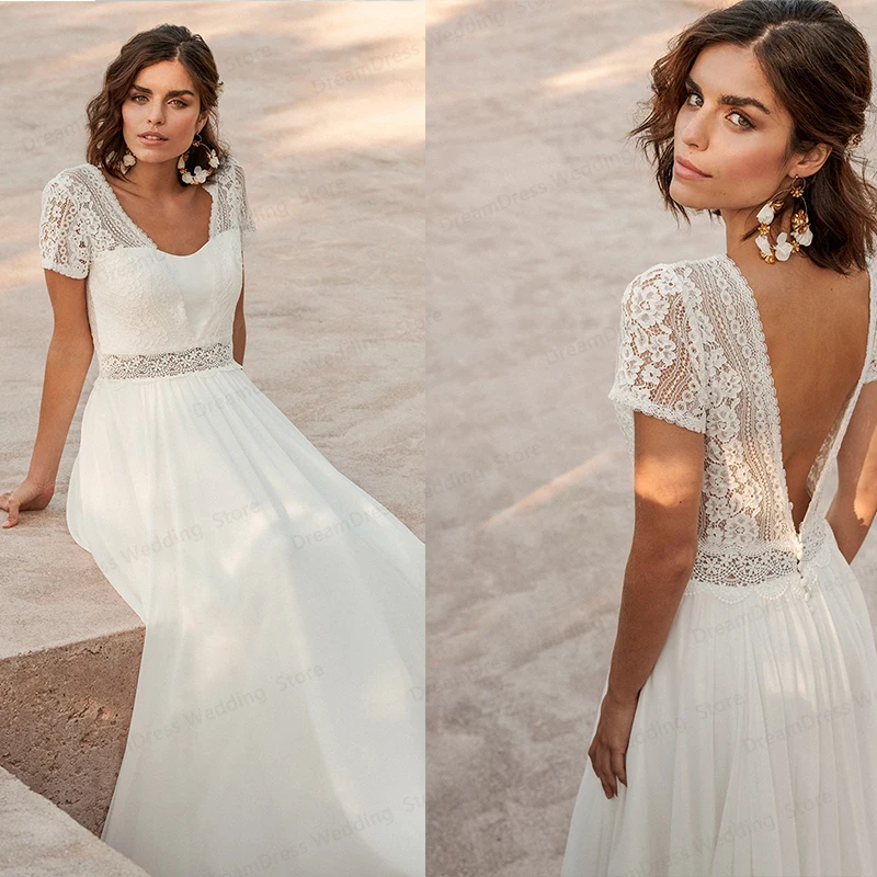 Top Trends: Boho Chiffon 2023 V-Neck Princess Wedding Dress White For Women Robe De Marie Custom Made Bridal Gown Floor Length Simple Beach Shoppable Styles