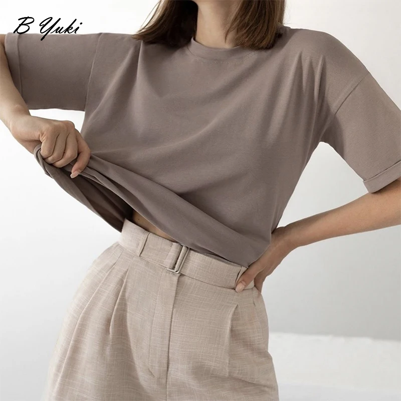 Top Trends: Blessyuki 100% Cotton Soft Basic T Shirt Women 2023 Summer New Oversized Casual Solid Tee Female Loose Short Sleeve Simple Tops Shoppable Styles