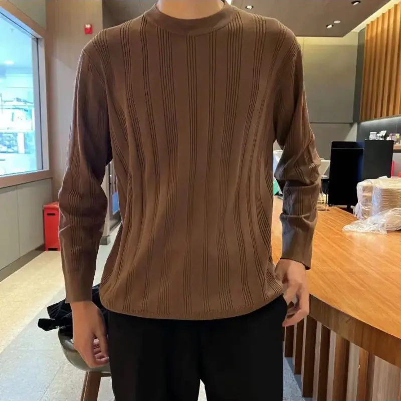 Top Trends: 2023 Spring And Autumn Fashion Casual Loose Fashion Stripe Half High Neck Knitted Men&#039;s Slim Fit Underlay Solid Color Sweater Shoppable Styles