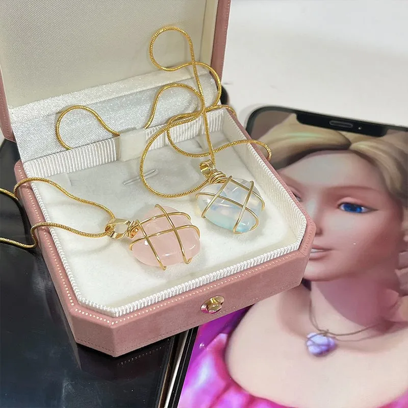 Top Trends: 2022 Fashion Opal Heart Necklace Castle Necklace For Woman Girls Rose Quartz Barbie Necklace Jewelry Accessories Gift Shoppable Styles