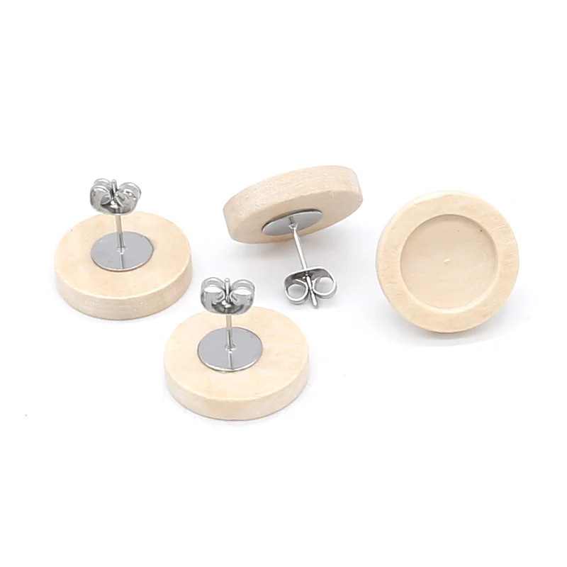 Top Trends: 20pcs Blank Wood Cabochon Earring Base High Quality Stainless Iron Earring Studs(with Ear Plug) Base, Fit 12mm Glass Cabochons Shoppable Styles - Image 2