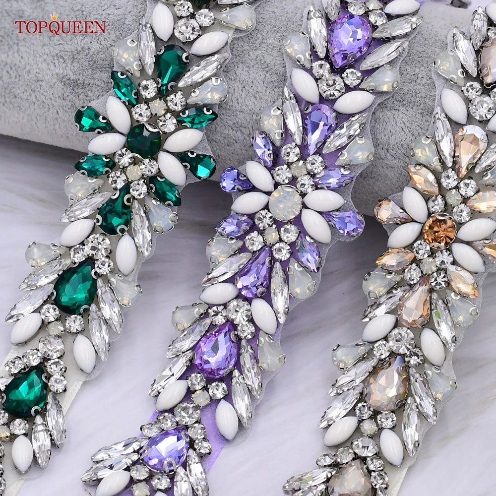 Top Trends: TOPQUEEN S476 Purple Bridal Gown Belts Bling Prom Colorful Rhinestone Applique For wedding Dress Gown Decorative Satin Sashes Shoppable Styles