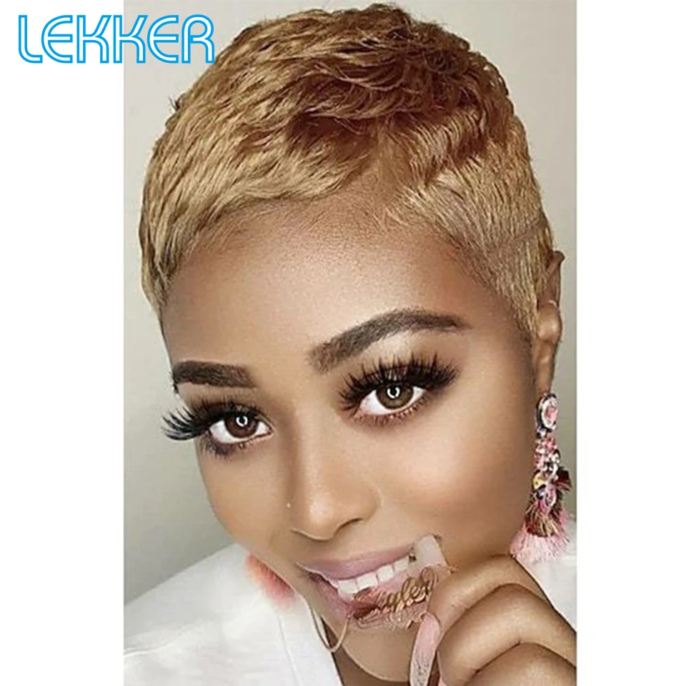 Top Trends: Lekker Gold Blonde Short Pixie Cut Human Hair Wigs For Women Brazilian Remy Hair Colored Ombre Brown Wear And Go 613 Bob Wigs Shoppable Styles