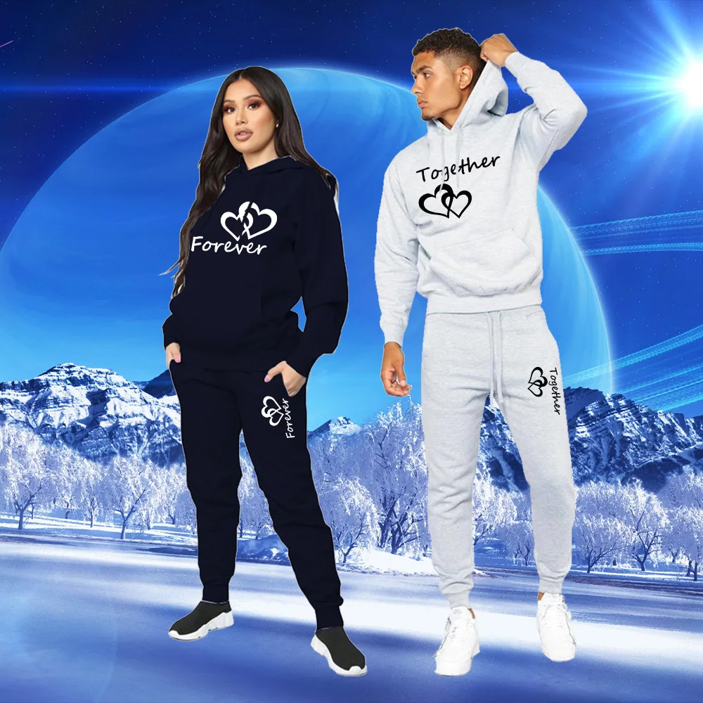 Top Trends: 2022 Fashion Couple Sportwear Set Together And Forever Printed Hooded Suits 2PCS Set Hoodie And Pants S-4XL Shoppable Styles