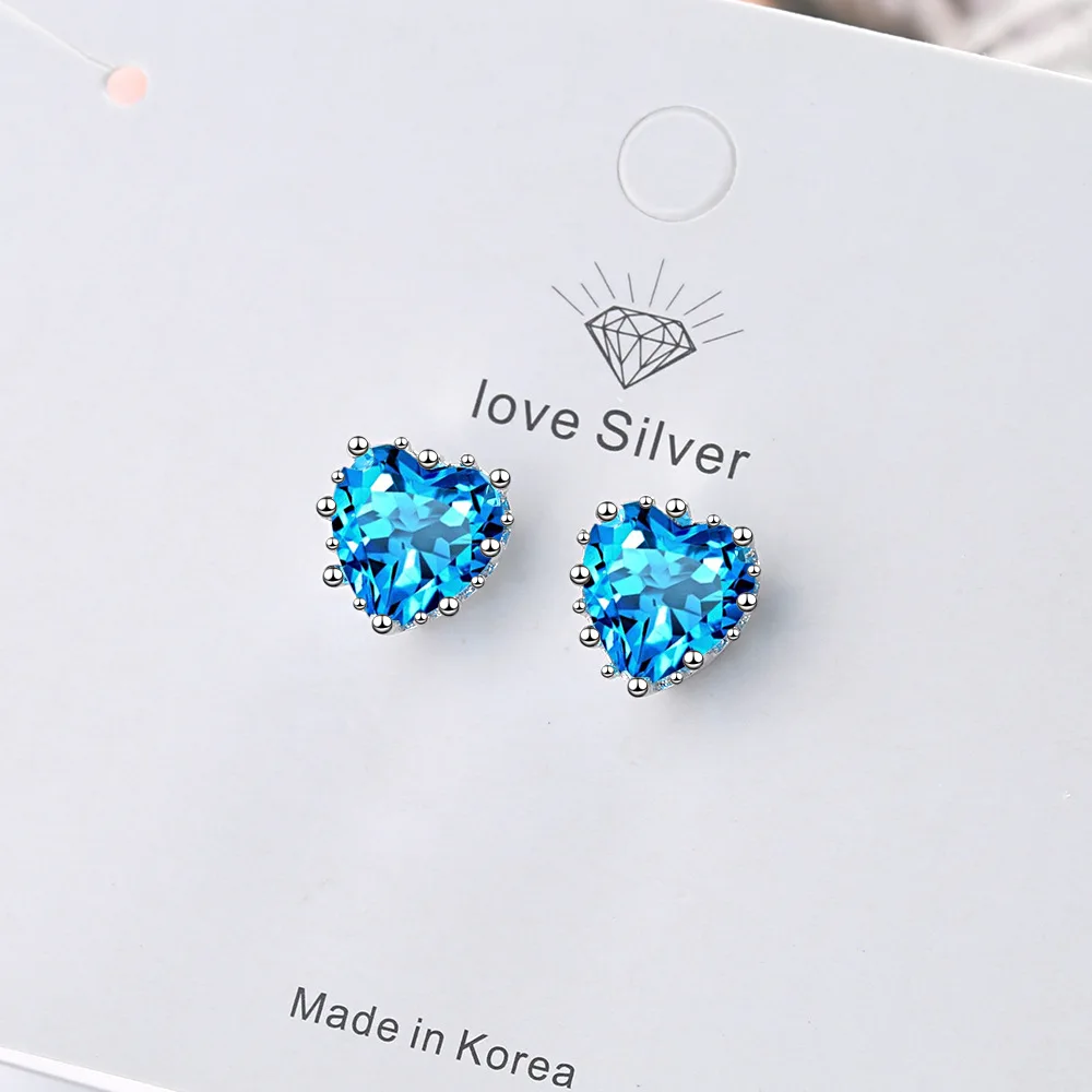 Top Trends: 925 Sterling Silver Heart Blue Zircon Stud Earrings For Women Luxury Designer Jewelry Gift Female GaaBou Jewellery Shoppable Styles