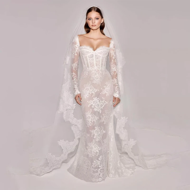 Top Trends: Sexy Sweetheart Neck Mermaid Applique Lace Long Sleeved Wedding Dresses 2024 Train Bridal Gowns Custom Robe De Mariée Shoppable Styles