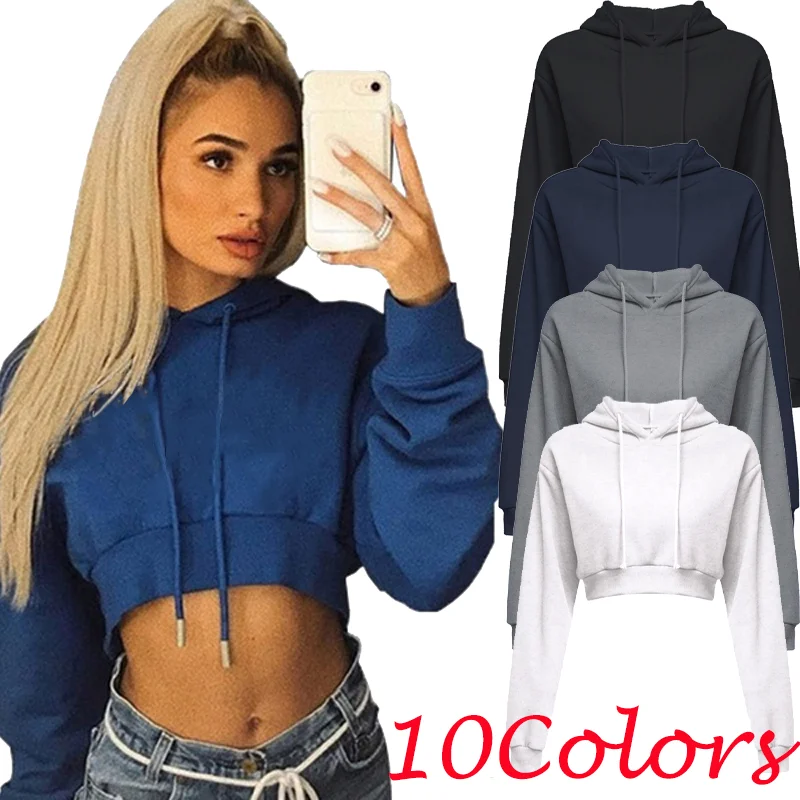 Top Trends: Women Crop Top Hoodie Casual Long Sleeve Hooded Short Sweatshirt Sexy Crop Sweaters Shoppable Styles