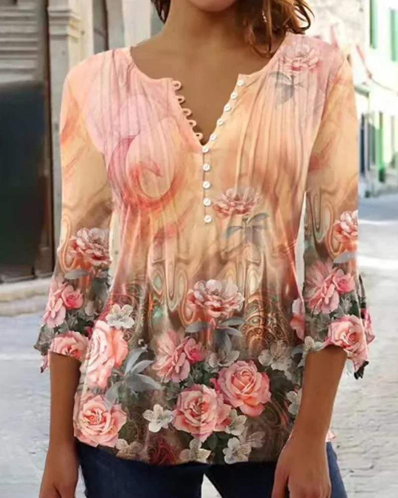 Top Trends: 2023 Autumn And Winter New Women Long Sleeve T-Shirt V-Neck Loose Blouse Flower Print Casual Shirt Female Comfortable Top S-5XL Shoppable Styles - Image 6