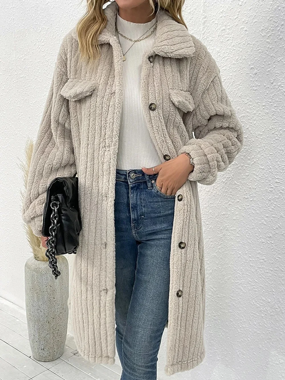 Top Trends: 2023 Autumn Winter New Women's Top Fashion Casual Comfortable Versatile Plush Polo Collar Single Breasted Plush Coat Shoppable Styles