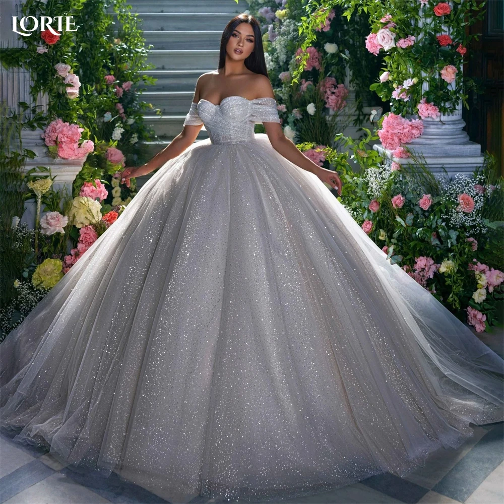 Top Trends: LORIE Glitter Tulle Wedding Dresses Off Shoulder Shiny Puffy Pleated Prom Bridal Gowns Sparkly Ball Pageant 2022 Bride Dress Shoppable Styles