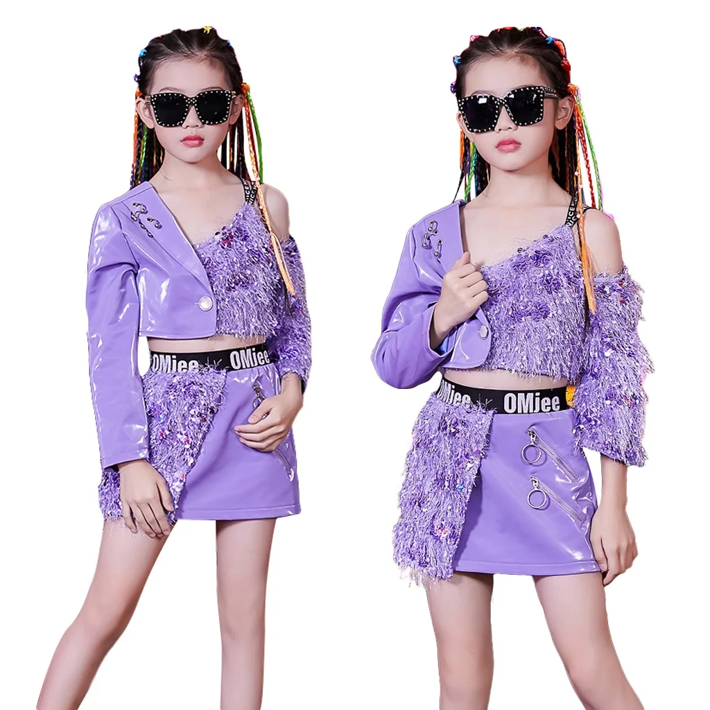 Top Trends: LOlanta Kids Girls Purple Sequins Jazz Street Dance Costume Hip Hop Outfit Catwalk Trendy Clothing Stage Performance Wear Shoppable Styles