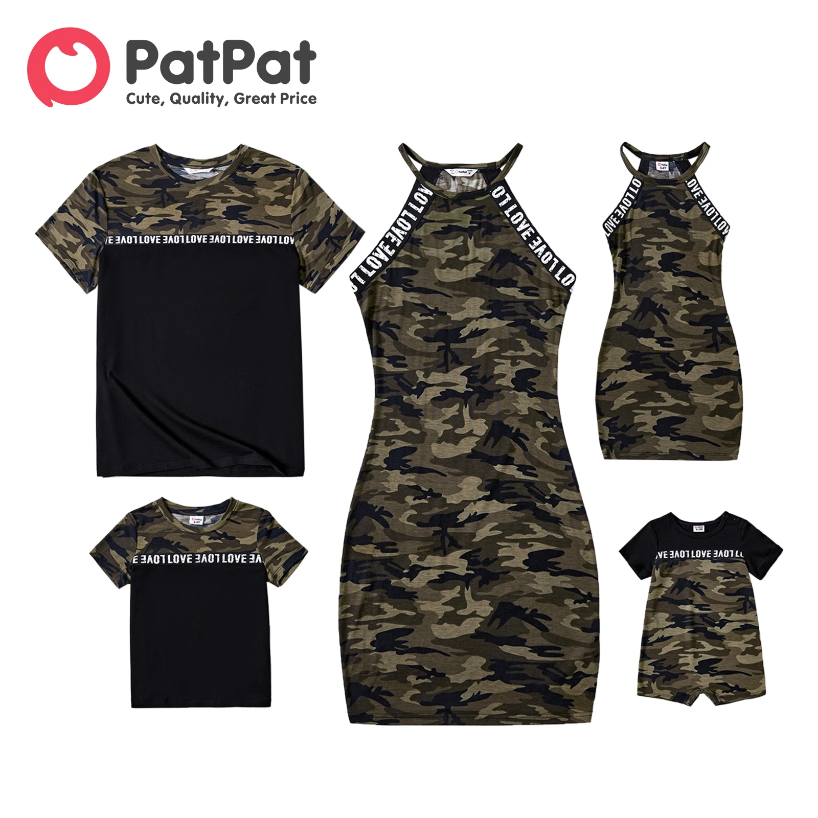 Top Trends: PatPat Family Matching Outfits Letter Design Halter Neck Sleeveless Bodycon Dresses And Cotton Short-sleeve Spliced T-shirts Set Shoppable Styles