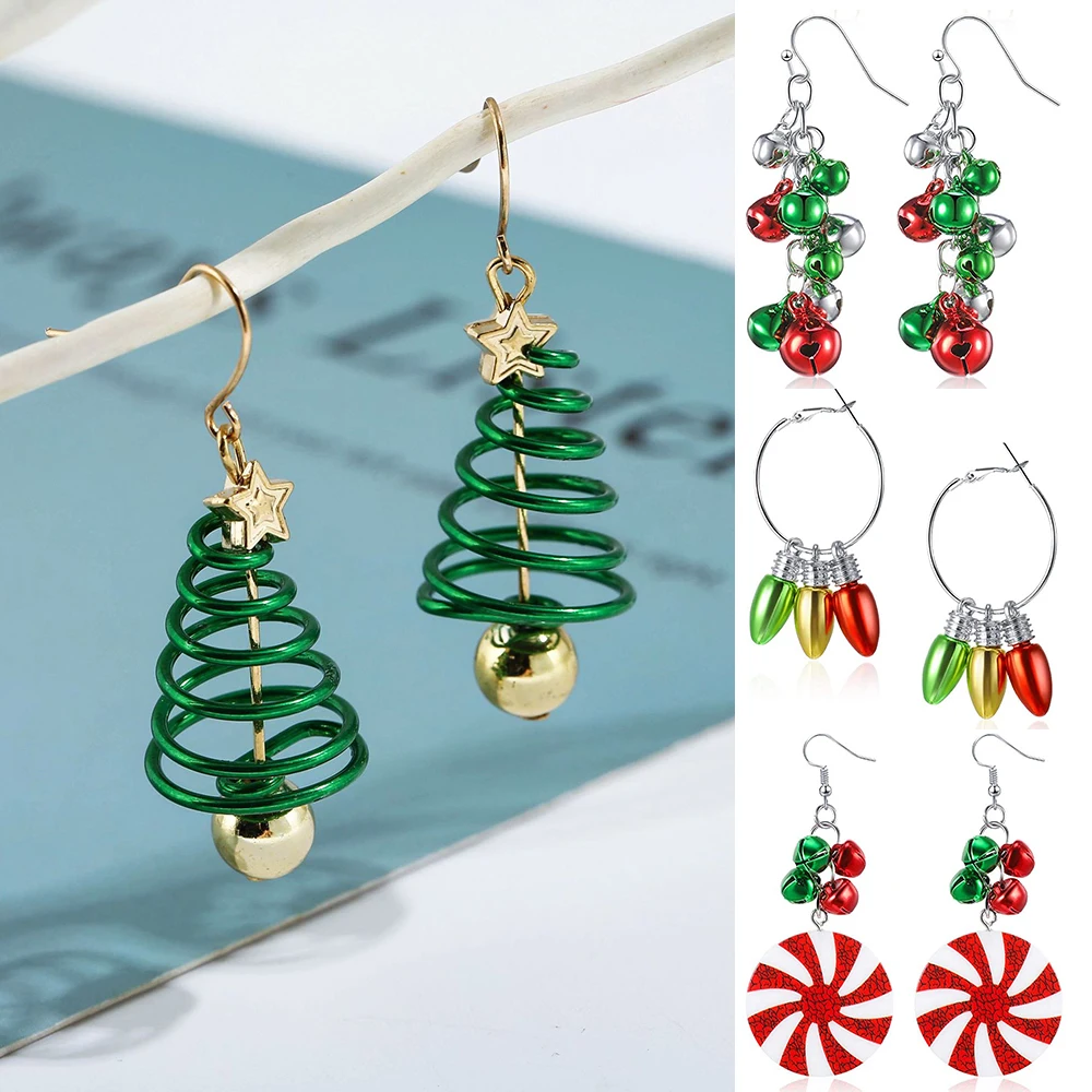 Top Trends: 1 Pair Christmas Dangle Earrings Christmas Bell Light Bulbs Hoop Earrings Christmas Tree Earrings For Women Girls Xmas Part Gift Shoppable Styles