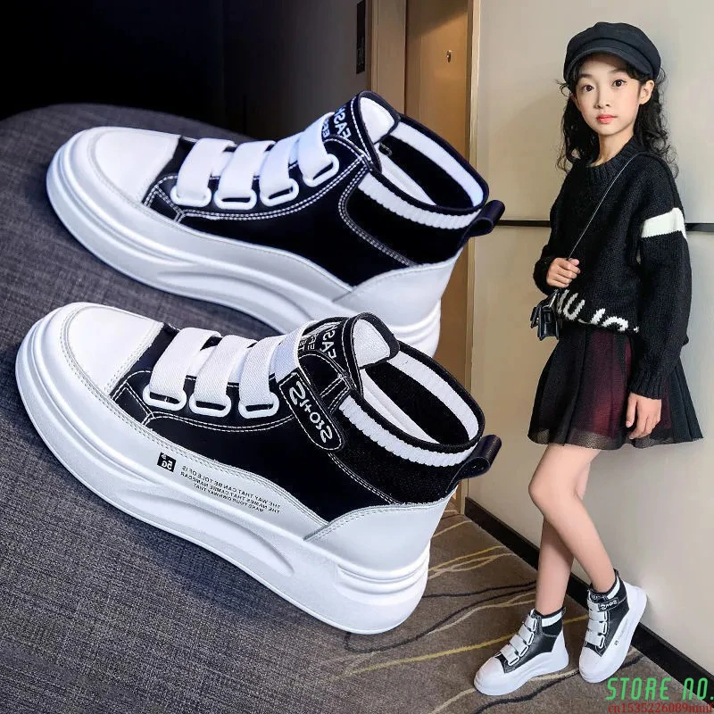 Top Trends: Children Girl High Top White Chunk Sports Shoes For Kids Boys Girls Students Platform Sneakers 5 6 7 8 9 10 11 12 13 14 Years Shoppable Styles