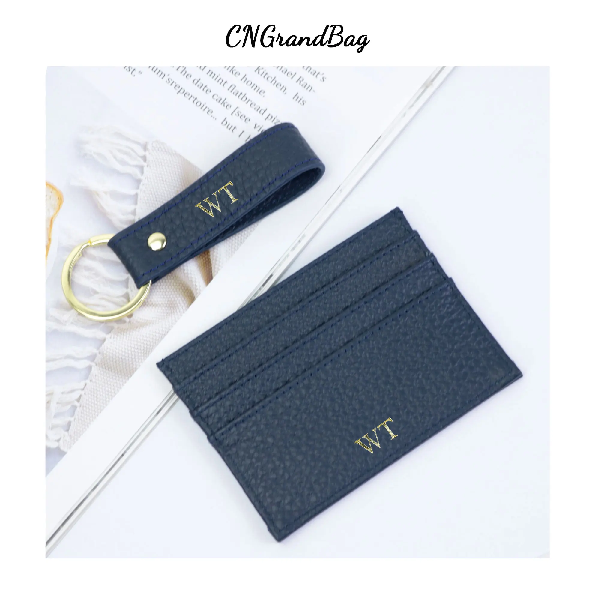 Top Trends: Customized Initials Fashion Gift Set Card Holder Coin Purse Keychain New Luxury 100% Cow Leather Keychain Key Ring DIY Dropship Shoppable Styles