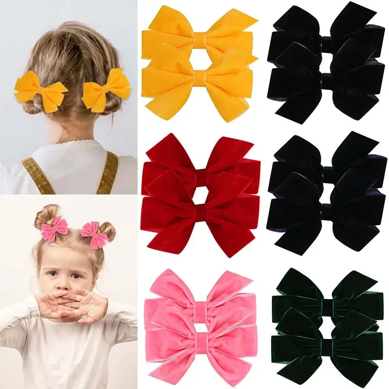 Top Trends: 2Pcs / set Velvet Bow Hair Clips For Girls Cute Solid Color Child Hair Pins Barrettes Hairgrip Kids Headwear Baby Hair Accessories Shoppable Styles