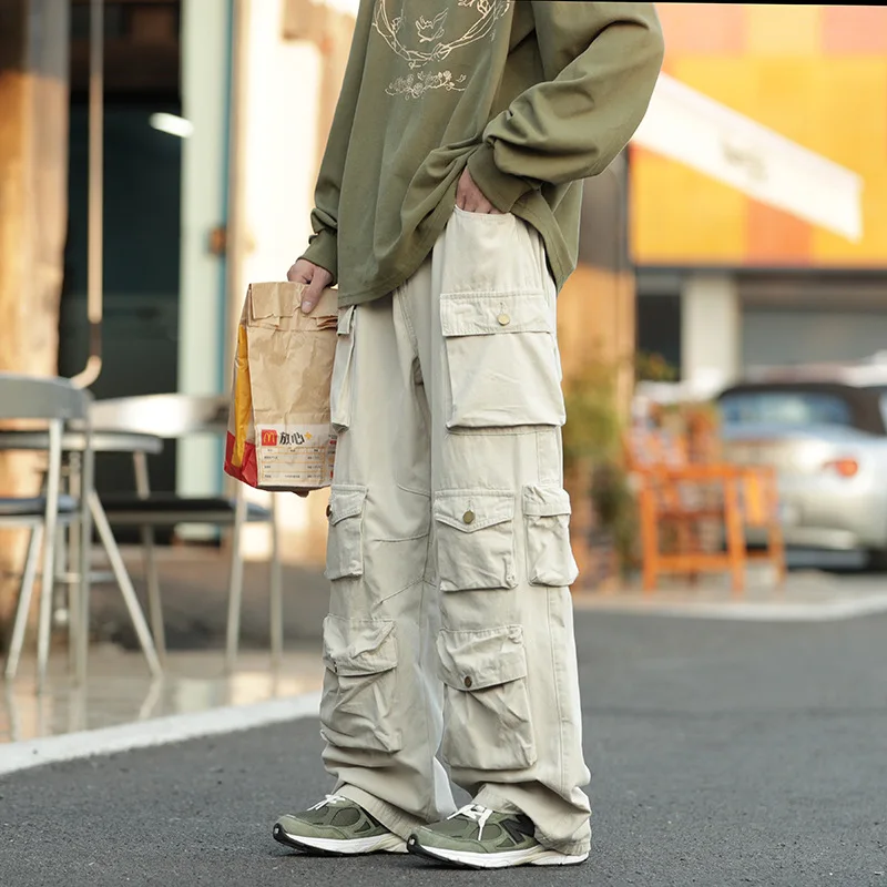 Top Trends: Street Popular White Multi-pocket Overalls Men's Harajuku Style Loose Casual Pants High Street Retro Women’s Slacks Trousers Shoppable Styles