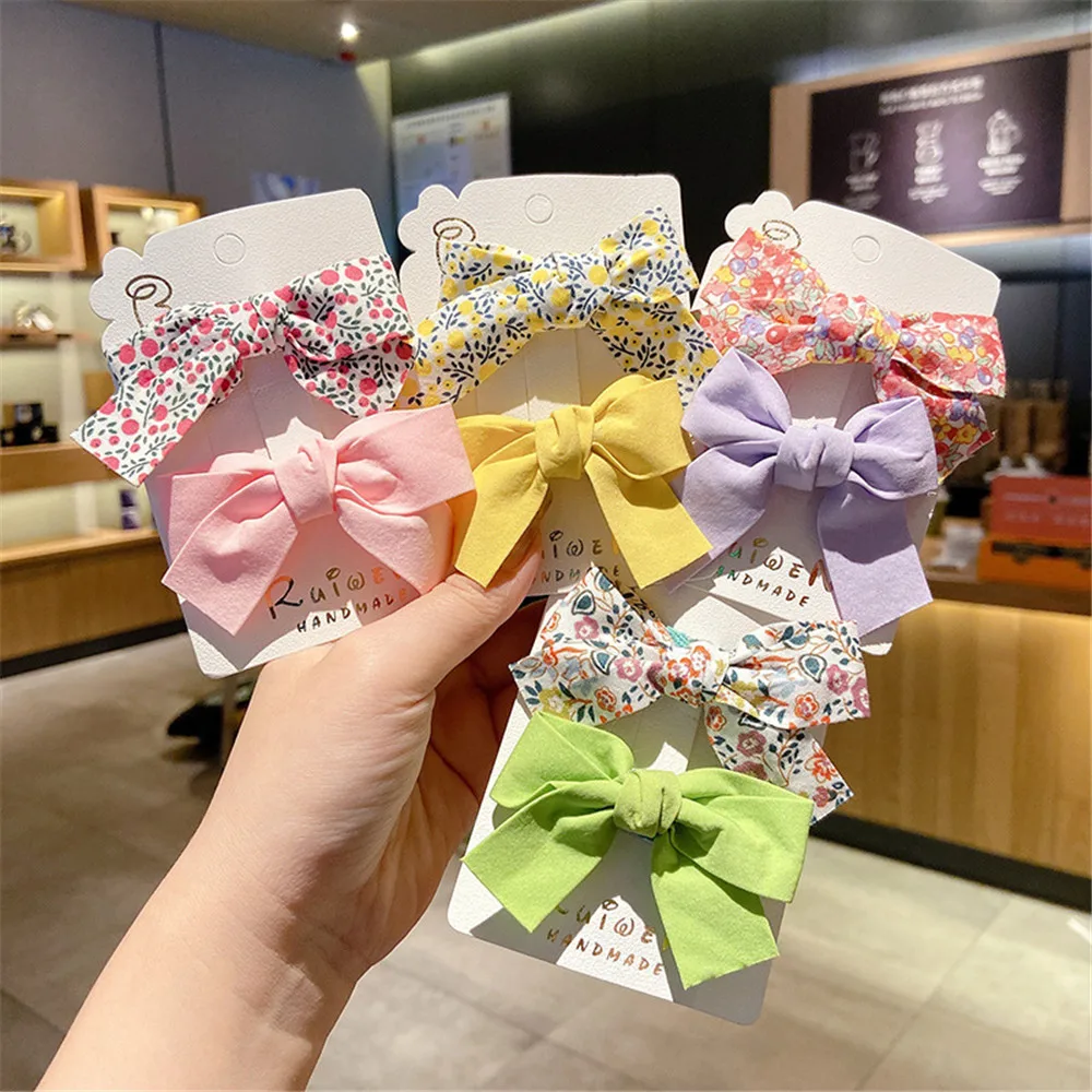 Top Trends: 2Pcs Sweet Bow Print Hair Clips For Baby Girls Colorful Floral Hair Pins Children Cute Metal Duckbill Headwear Hair Accessories Shoppable Styles