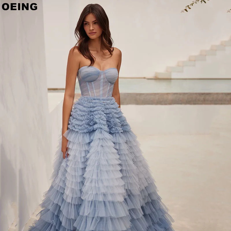 Top Trends: OEING Pretty A-Line Prom Dresses Elegant Princess Strapless Tulle Tiered Evening Dress Formal Occasion Gown Vestidos De Novia Shoppable Styles