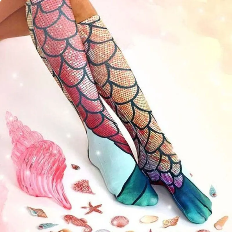 Top Trends: 3D Printed Mermaid Socks For Women Fashion Soft Summer Beach Fish Tail Funny Socks Novelty Meias Harajuku Fish Scale Socks Shoppable Styles