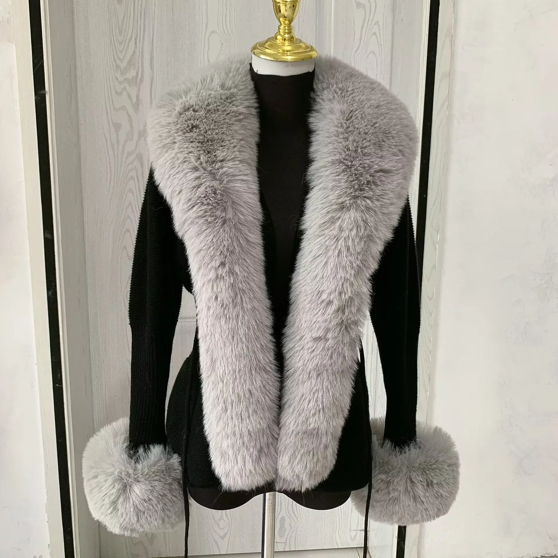 Top Trends: Women Faux Fur Knitted Cardigan With Fox Whole Fur Collar Autumn-winter Luxury Faux Fox Fur Cardigan Fashion Sexy Artificial Fur Shoppable Styles