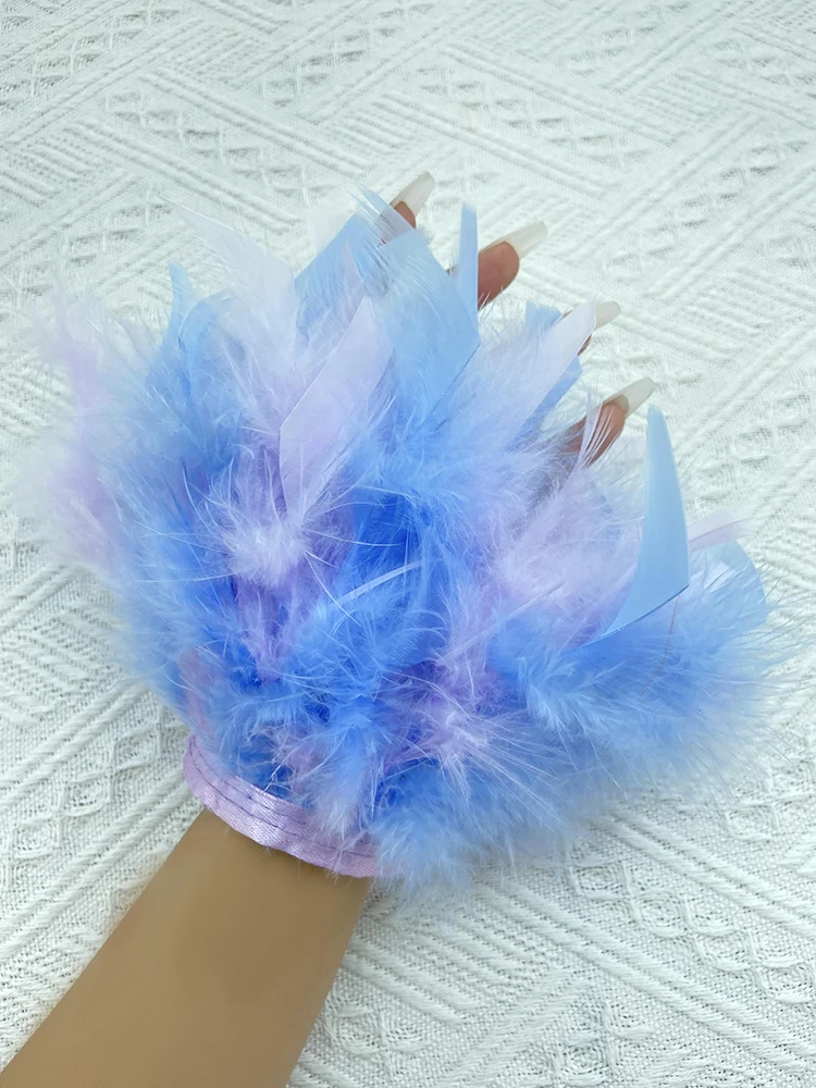 Top Trends: Women Natural Fur Feather Cuffs Sexy Snap On Bracelet Arm Cuff Shirts Sleeves For Women Real Ostrich Feather Anklet Wrist Cuff Shoppable Styles