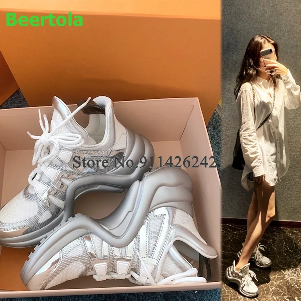 Top Trends: Strange Heel Thick Sole Luxury Sport Shoes For Female Women Hot Sale Lace-up Round Toe Outside All-match Fashion Eleagnt Sneaker Shoppable Styles