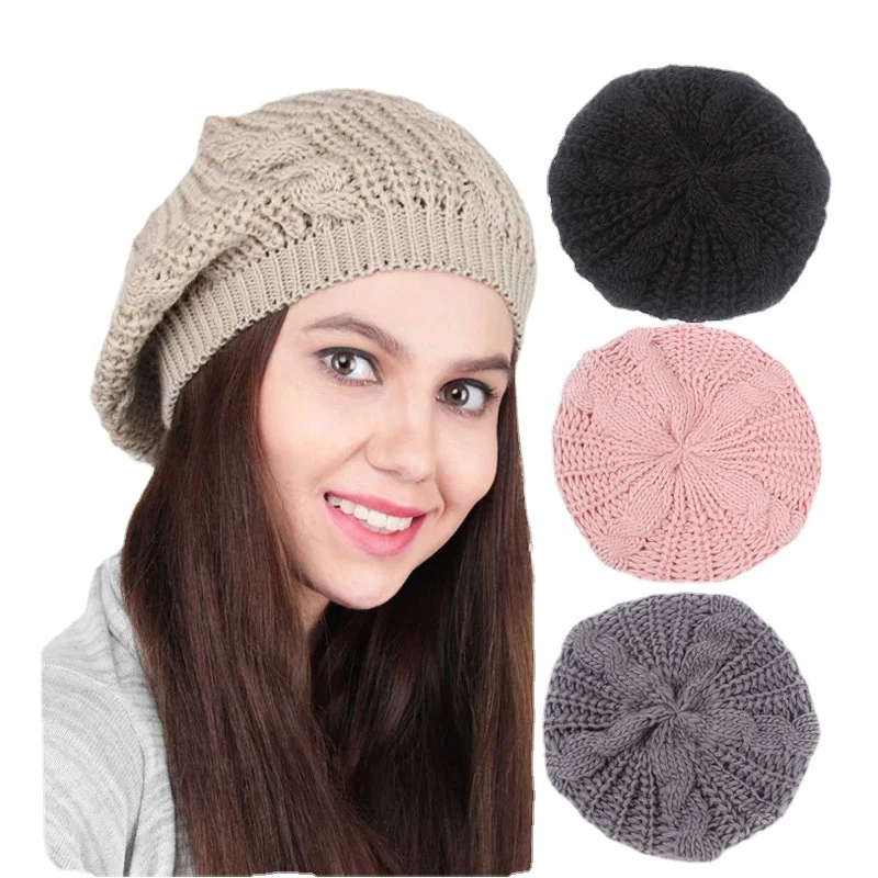 Top Trends: Winter Knitted Beanie Hat For Women Lady &#039;s Twist Knitting Beret Winter Solid Skullies &amp; Beanies Shoppable Styles