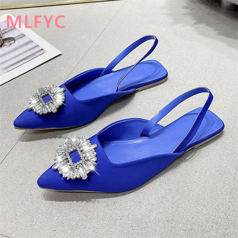 Top Trends: Women's Pointed Flat Bottomed Temperament Square Button Rhinestone Single Shoes Ladies Bag Head Wear Simple Single Shoes Shoppable Styles