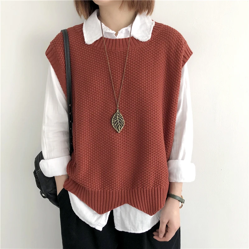 Top Trends: One Size Knitted Vest Women's Sleeveless Vest Round Neck Early Autumn Irregular Pullover Top Layered Over Western Style Sweater Shoppable Styles - Image 3