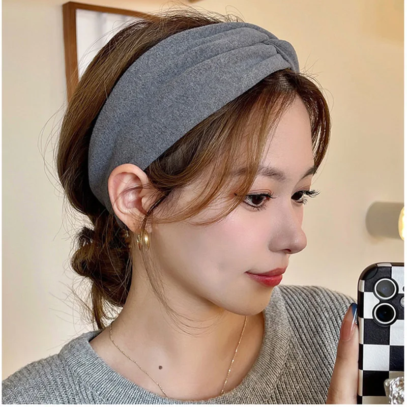 Top Trends: Women Elegant Solid Cross Woolen Elastic Headband Thickened Outdoor Casual Warm Hairbands Turban Bandana Fashion Hair Accessorie Shoppable Styles - Image 2