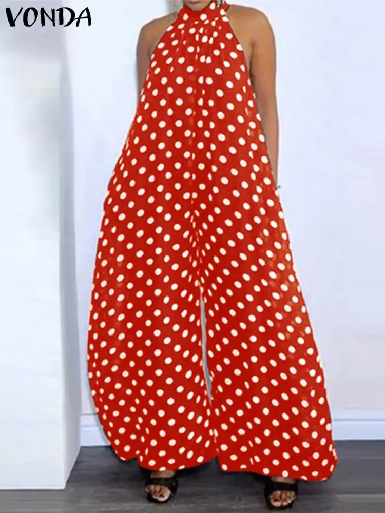 Top Trends: VONDA Women Jumpsuits 2024 Vintage Standing Collar Sleeveless Polka Dot Jumpsuit Summer Party Romper Overalls Oversized Shoppable Styles