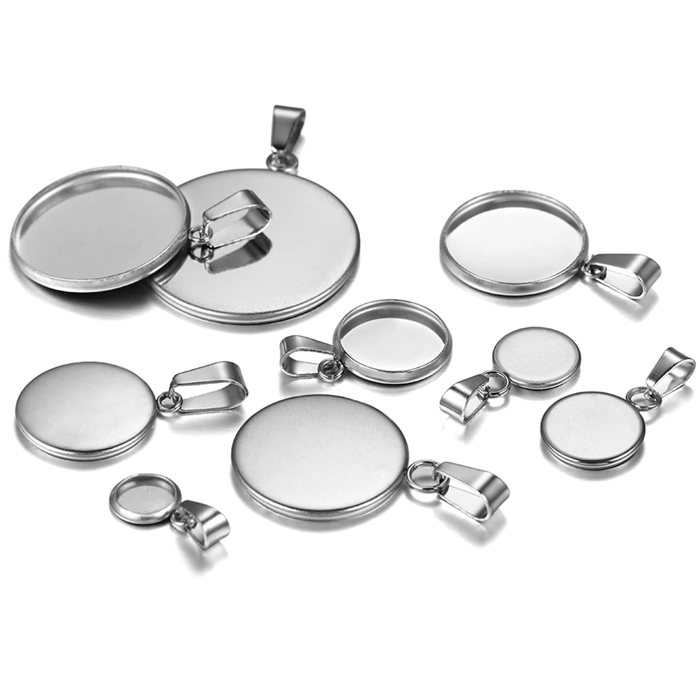 Top Trends: 10Pcs / Lot Stainless Steel Cabochon 6-25mm Round Tray Blank With Clasp For DIY Resin Pendant Base Setting Jewelry Making Supplies Shoppable Styles