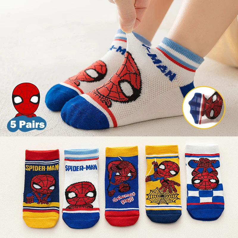 Top Trends: 5 Pairs Children Socks Spiderman Anime Kids Boys Short Sock Iron Man Captain America Cartoon Baby Summer Spring Mesh Socks 1-12Y Shoppable Styles